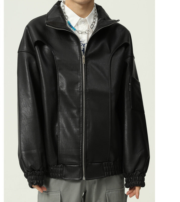 Winter Loose Simple Personality Handsome Trendy Leather Jacket Men