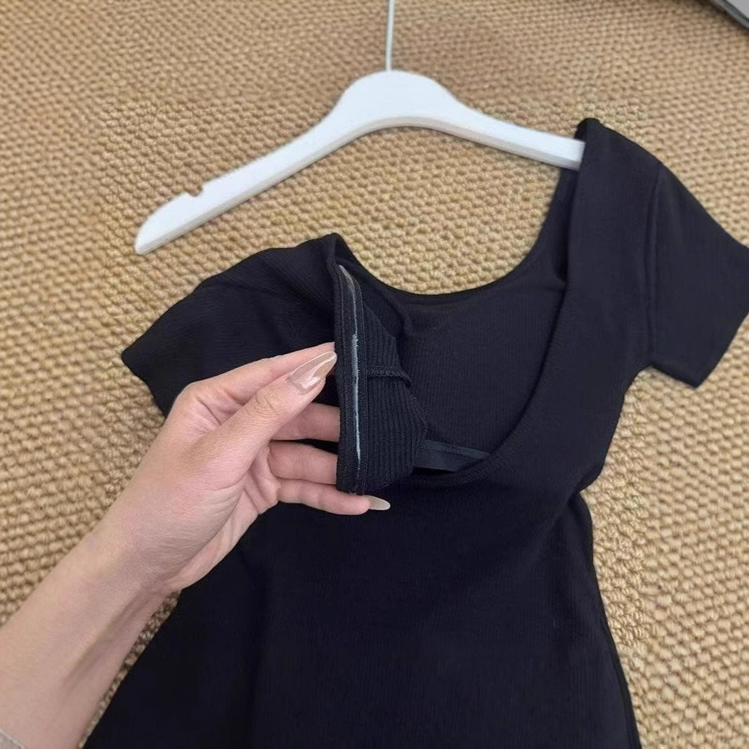 American Sexy Backless Short Sleeve T-shirt Women