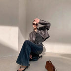 Retro Washed Blue Women's Micro-pull Mop Jeans