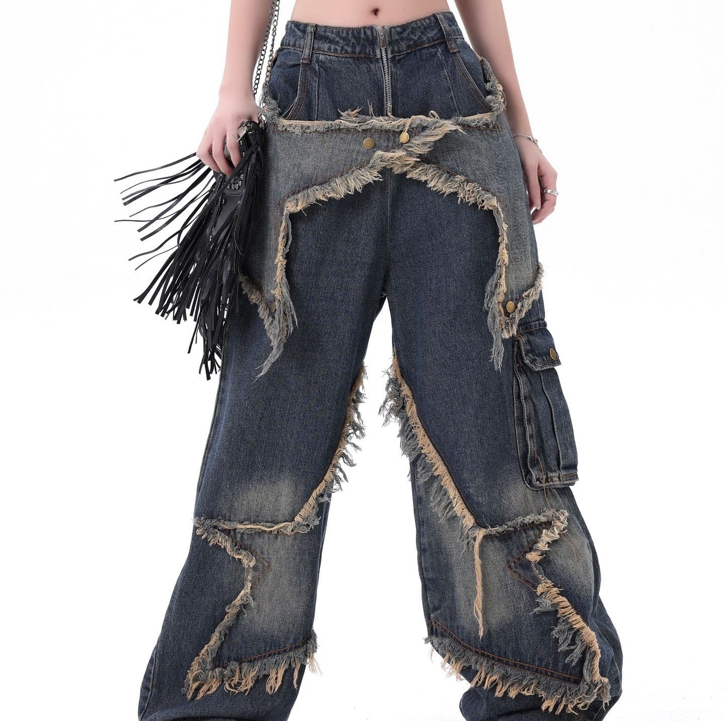 Men's And Women's Same Style American-style Distressed Heavy Industry Straight Casual Jeans