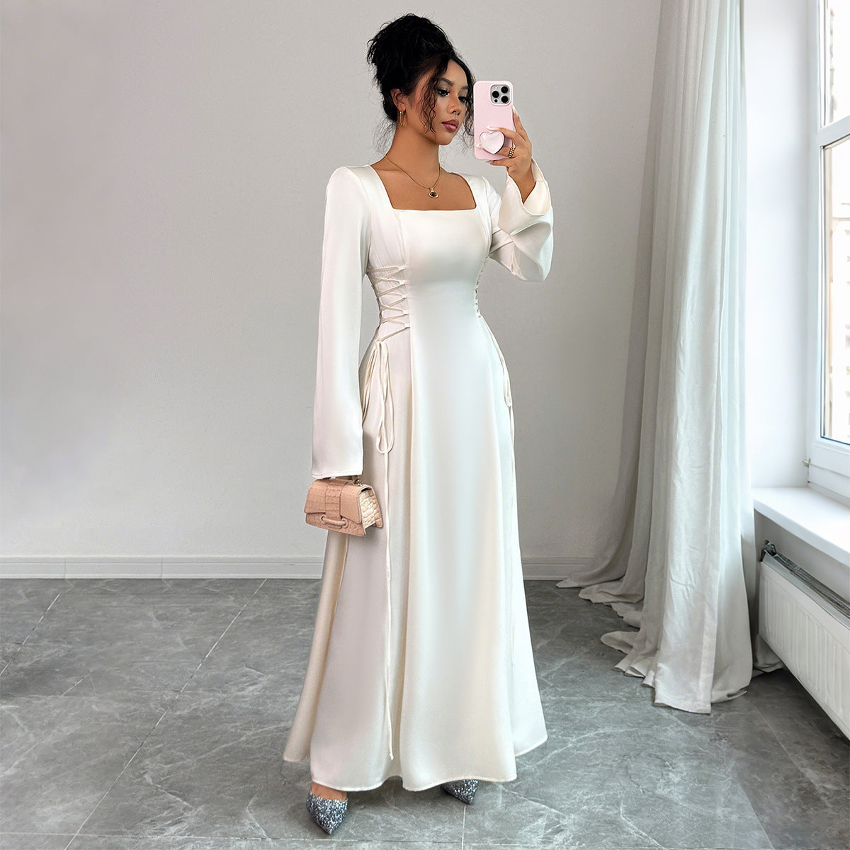 Advanced Solid Color Long Sleeve Dress Women's Clothing