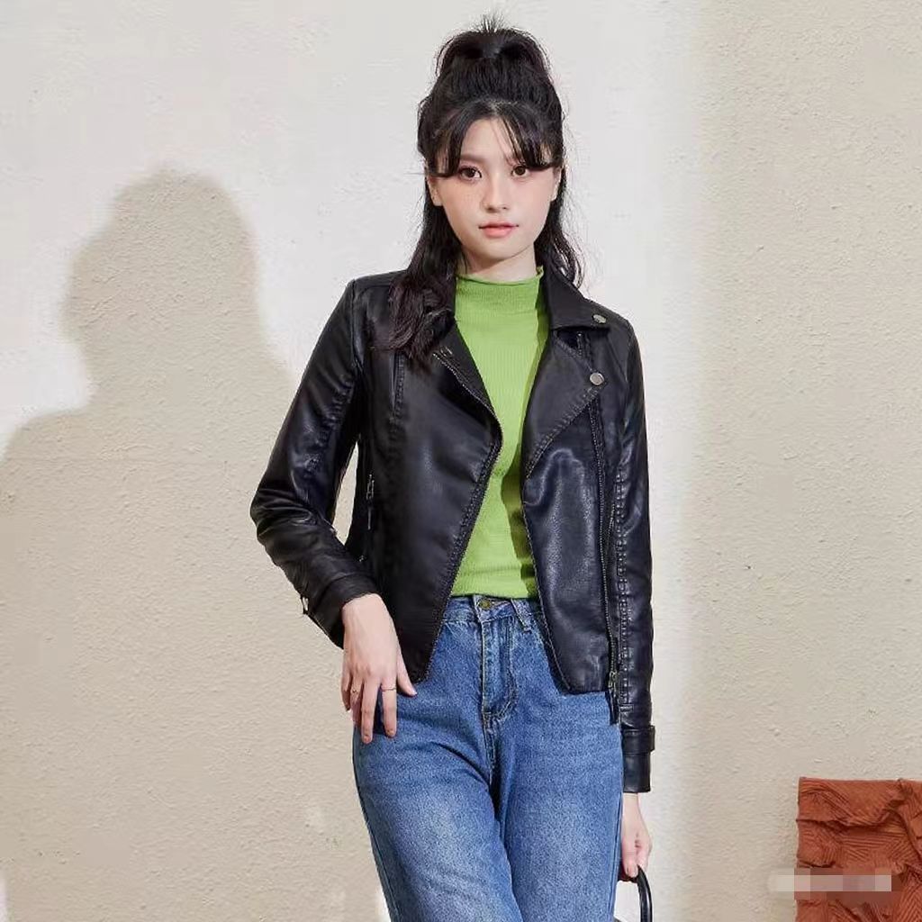 Women's Pu Motorcycle Leather Short Korean Slim Fit Plus Size