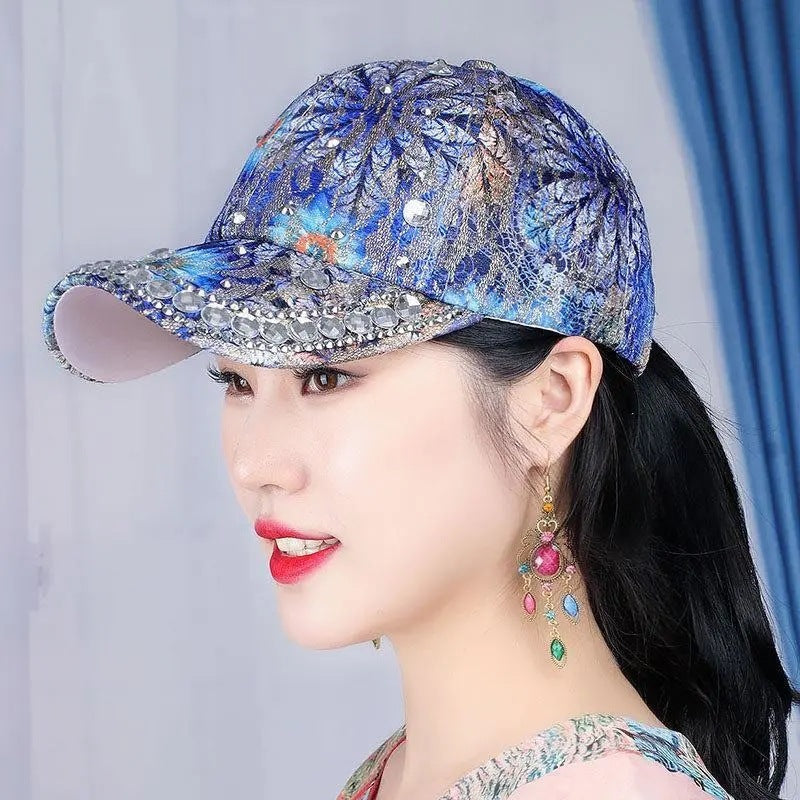 Outdoor Sun Protection Colorful Cat Eye Rhinestone Baseball Cap