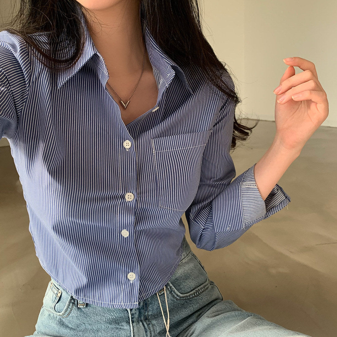 Blue Slim Fit Bottoming Shirt