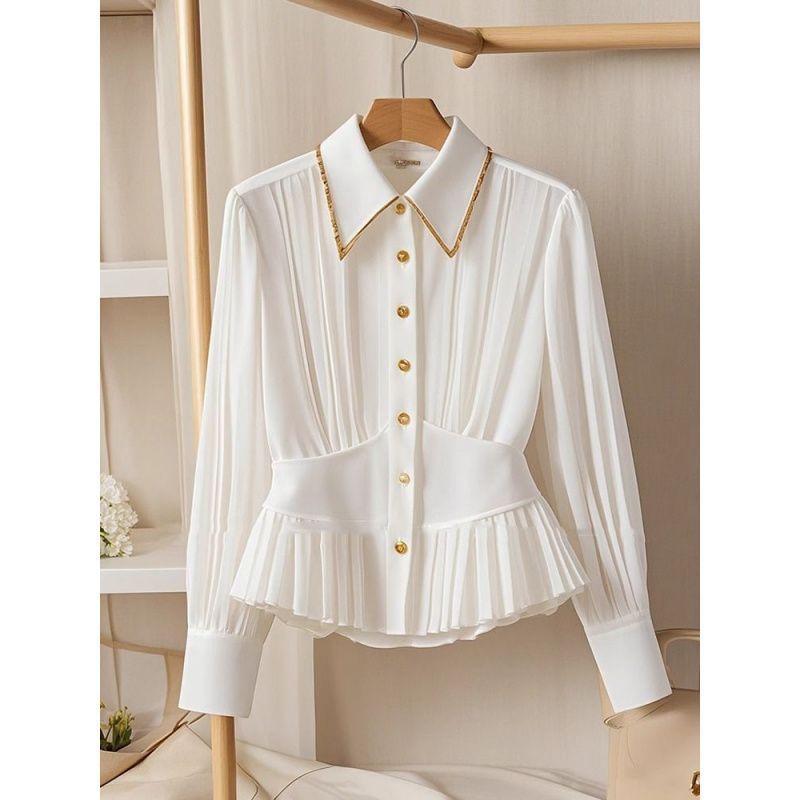 Special Interest Light Luxury High-grade Pleated Collar White Shirt