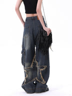 Men's And Women's Same Style American-style Distressed Heavy Industry Straight Casual Jeans